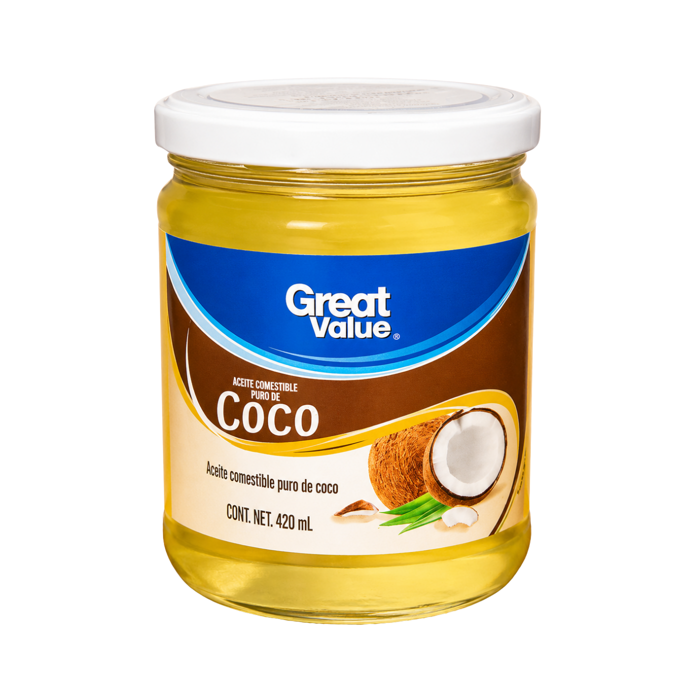 Aceite Comestible Puro de Coco Great Value 420ml